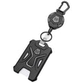 Black retractable badge holder with carabiner, reel and card holder